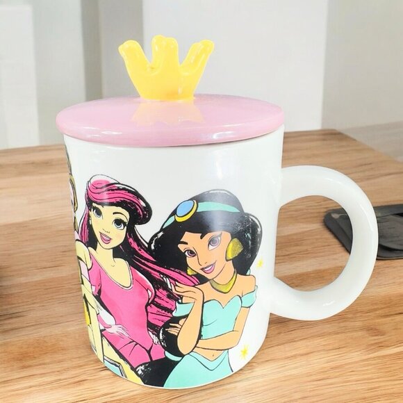 Disney Princess Ceramic Coffee Mug Cup With Crown Lid 18oz Mug Cup Multicolor - Picture 1 of 16